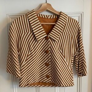 Striped Brown and White Button-Up Blouse